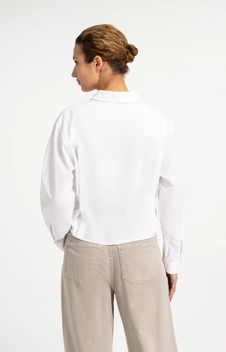 YAYA Poplin Blouse, Adjustable Waist & Long Sleeves, White