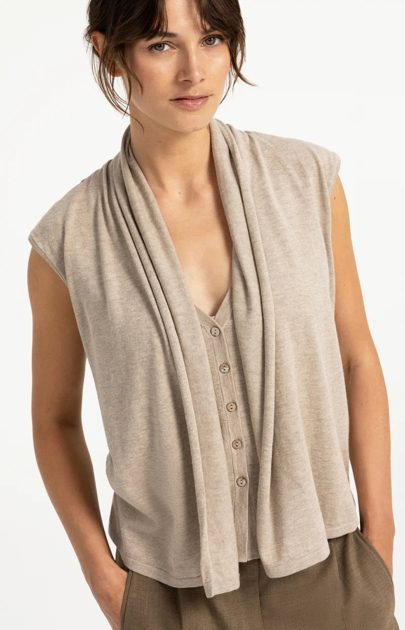 YAYA Sleeveless Cardigan, Double Layer & Buttons, Grey