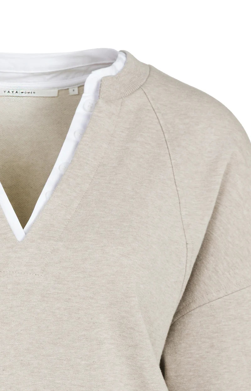 YAYA V-Neck Sweatshirt & Woven Collar, Grey