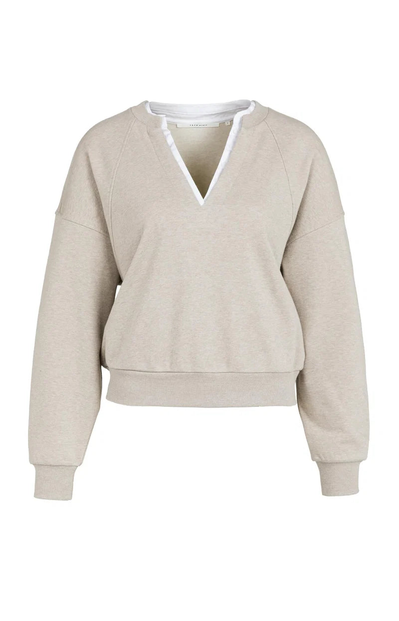 YAYA V-Neck Sweatshirt & Woven Collar, Grey