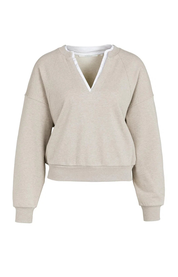 YAYA V-Neck Sweatshirt & Woven Collar, Grey