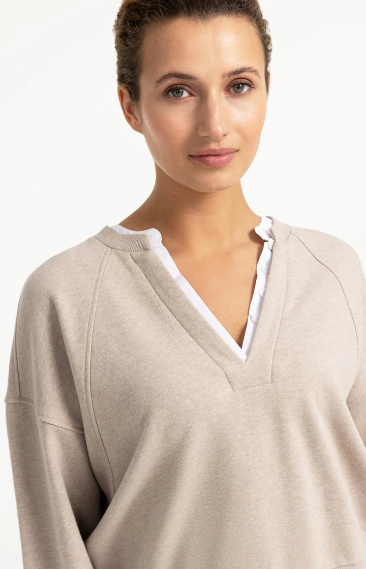 YAYA V-Neck Sweatshirt & Woven Collar, Grey